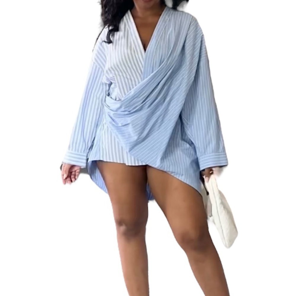 Blue Striped ZARA Poplin Peoni Wrap Shirt